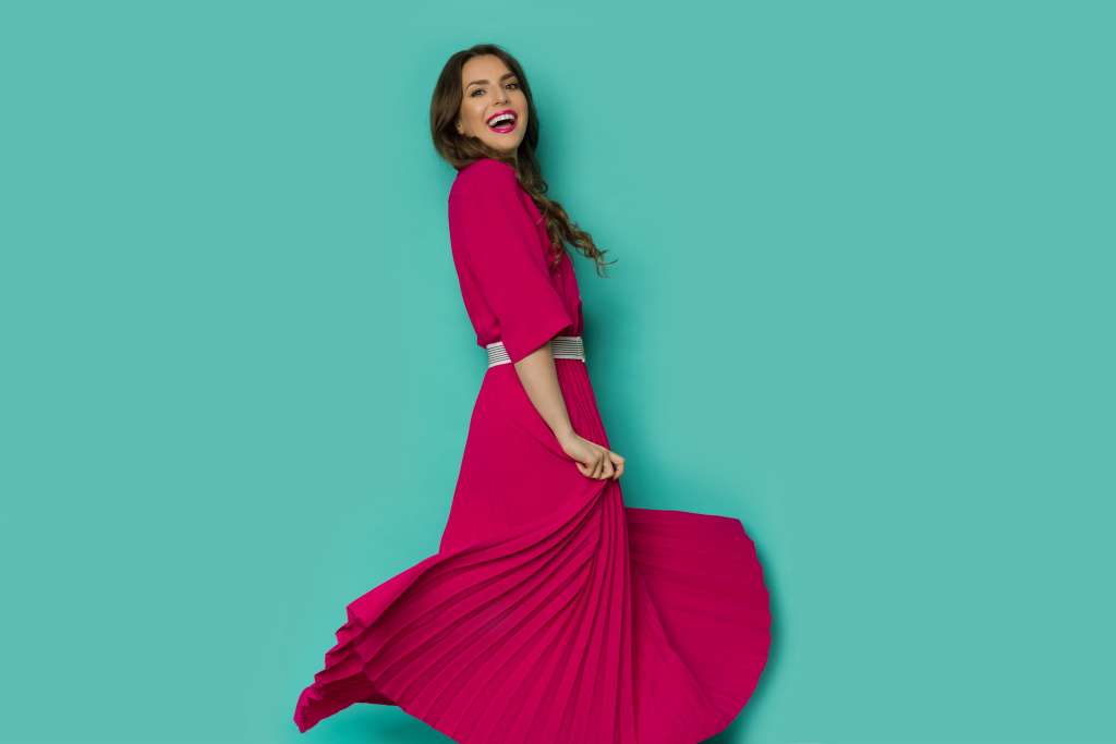 magenta pleated dress